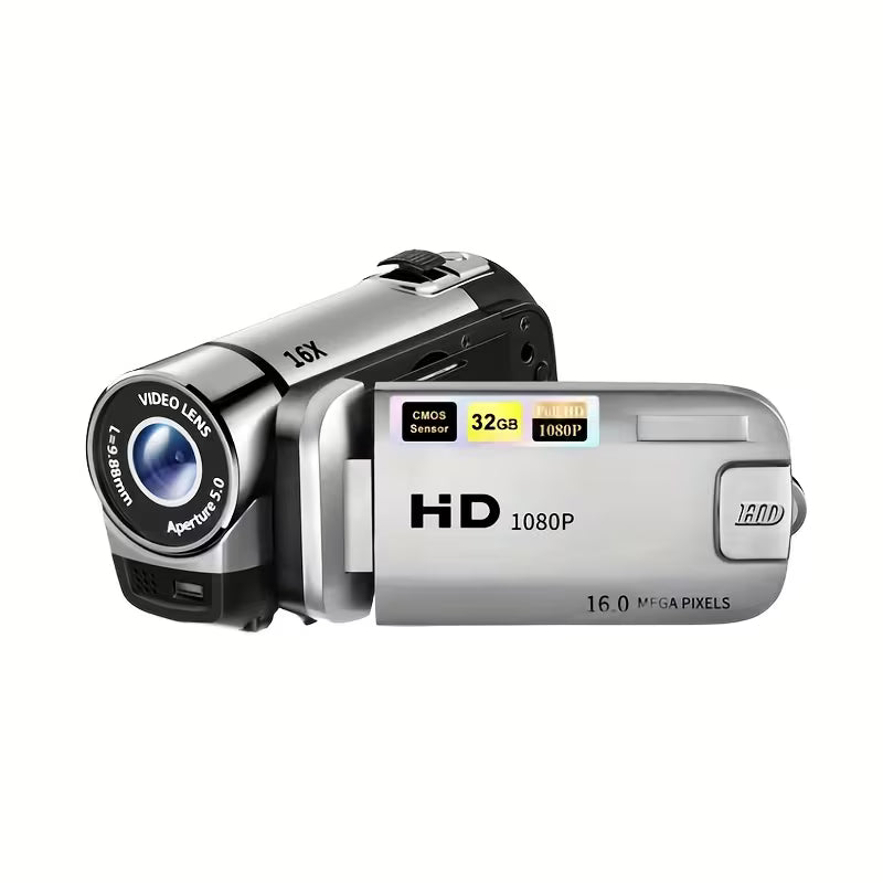Prime 1080P Portable Digital Camcorder with Rotate Screen, Rechargeable Battery & 32G Card