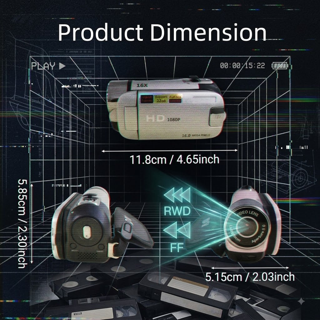 Prime 1080P Portable Digital Camcorder with Rotate Screen, Rechargeable Battery & 32G Card