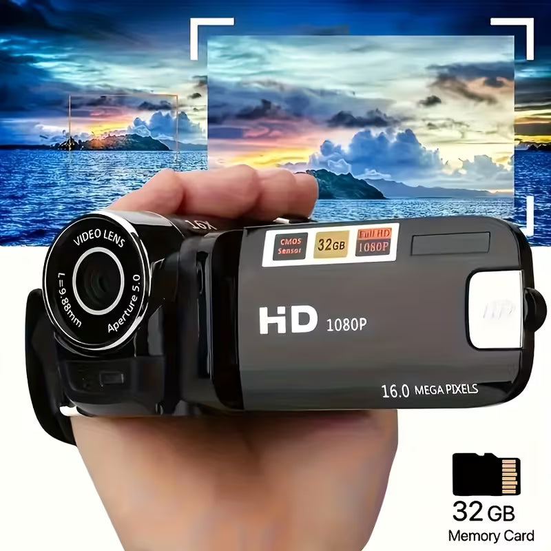 Prime 1080P Portable Digital Camcorder with Rotate Screen, Rechargeable Battery & 32G Card