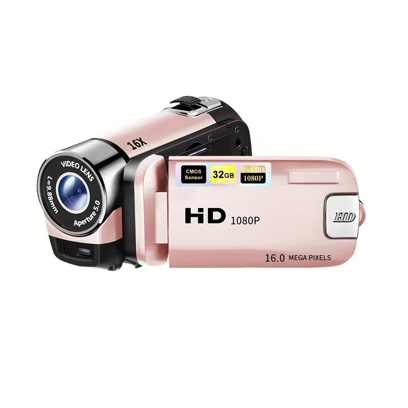 Prime 1080P Portable Digital Camcorder with Rotate Screen, Rechargeable Battery & 32G Card